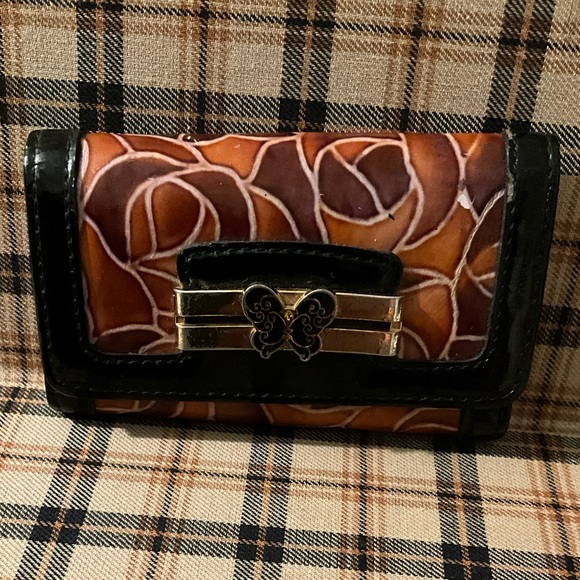 Cool beautiful Patent leather Black Vintage Small Anna Sui snap Keychain Wallet - Picture 1 of 5